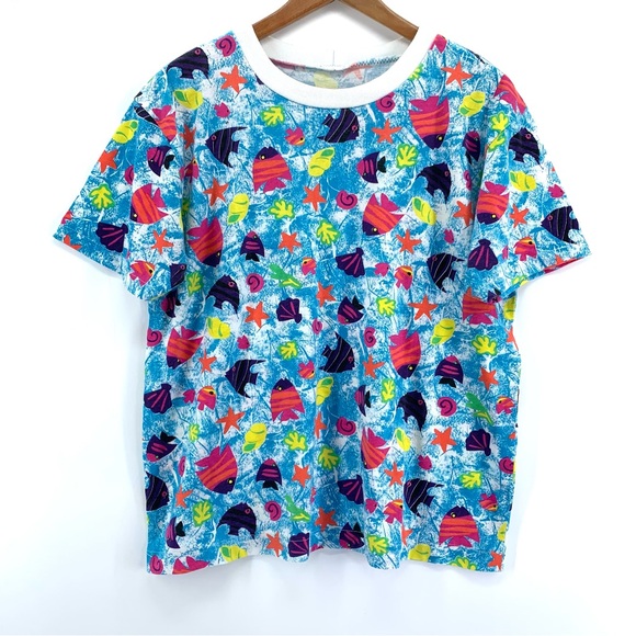 10 Pc 80s Weird Colorful Tops Shorts Crop Pants Fish Sailboat‎ Shapes Pattern - Picture 3 of 15